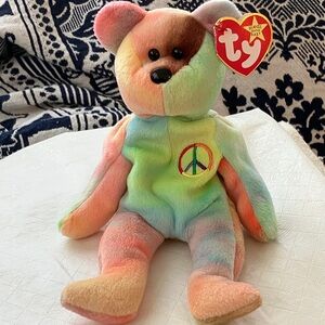 TY Beanie Babies Peace Bear 1996 PE #102 tush tag Red star R TM FEB 1 ,1996